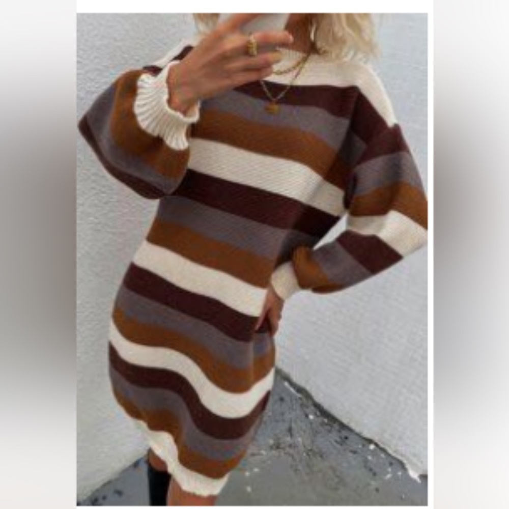 Brown Multi stripe Super Cozy Sweater Dress -NWOT-Sz Lg -XL! 😍​​​ - Picture 3 of 4